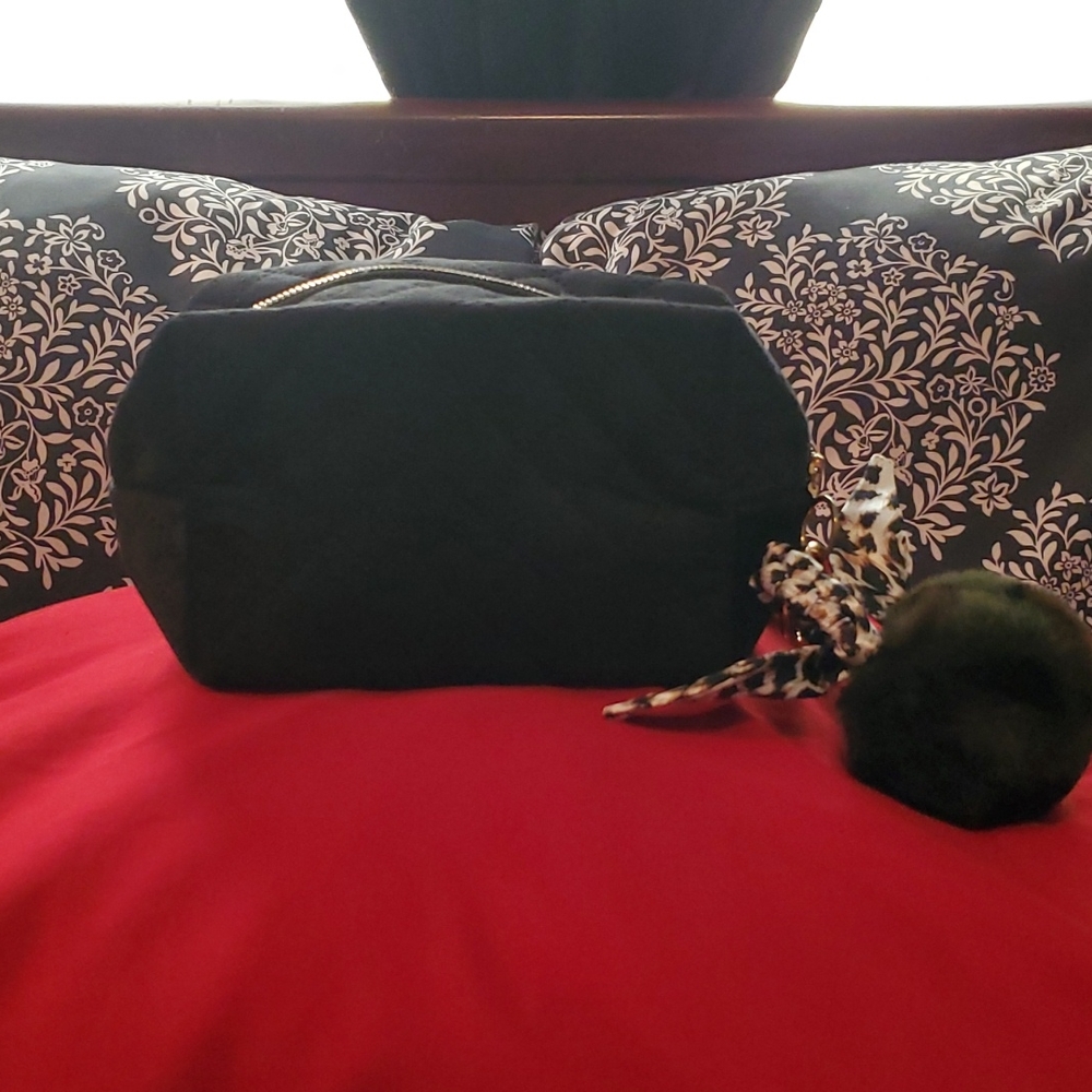 Chic Black Suede Makeup Bag